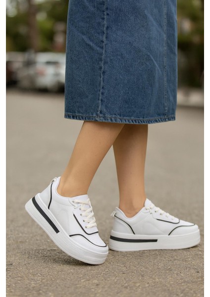 Kadın Günlük Yüksek Taşlı Taban Rahat Kalıp Yürüyüş ve Ortopedik Spor Ayakkabı Bej