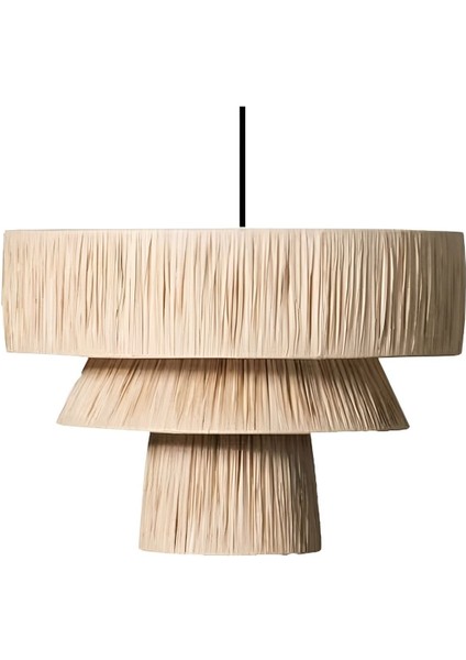 3 Katlı Bohem Avize, Rafya Cafe Aydınlatma, Rustik Avize, 35 cm Genişlik, E27 Duylu fiyatları