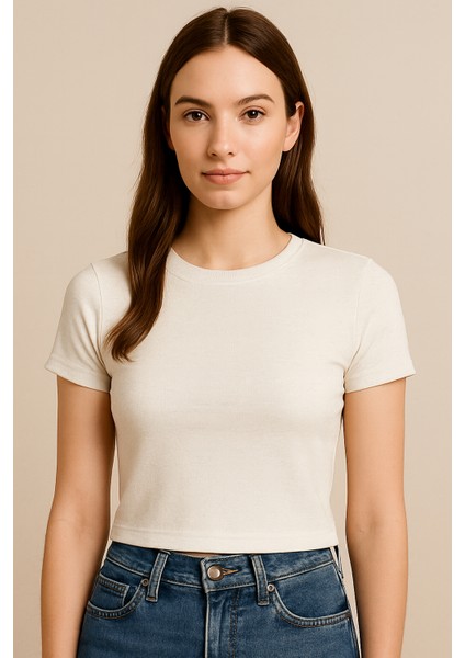 Sıfır Yaka Beyaz Modal Kumaş Kadın Crop fiyatları