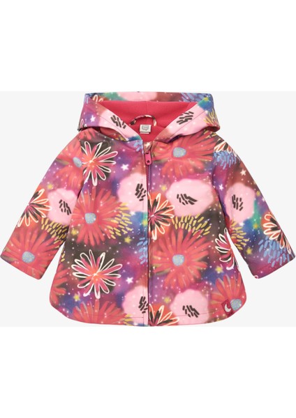 Renkli Çiçekli Kız Yağmurluk - Pembe