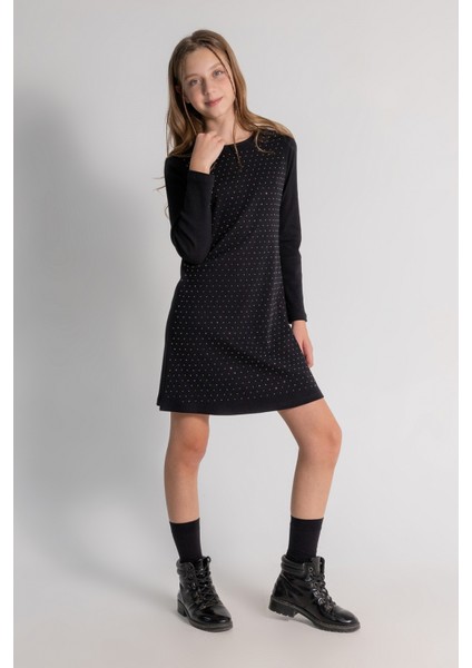 Dmb Taşlı Kız Elbise - Siyah