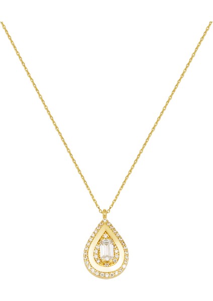 Bagetli 14 Ayar Altın Damla Kolye