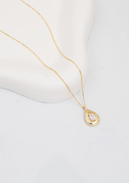 Bagetli 14 Ayar Altın Damla Kolye modelleri