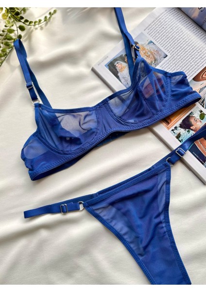 Tül Transparan Desteksiz Balenli Sütyen Takımı String Külot 75B-90B modelleri