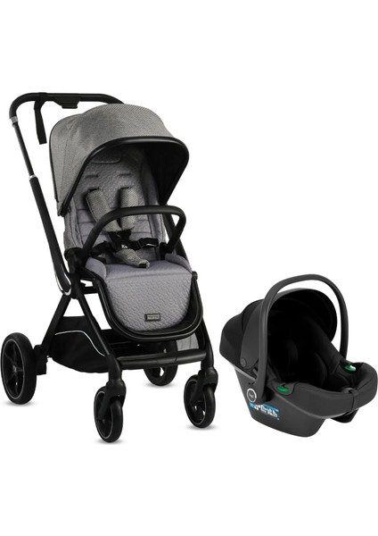 Kobe Capsule Çift Yönlü Doğumdan Itibaren 22 kg Taşıma 360° Pu Tekerlek ile Mükemmel Manevra Sağlayan Travel Sistem-Seyahat Sistem Bebek Arabası Grey