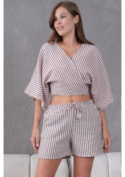 Bordo Keten Kumaş Kadın Şort