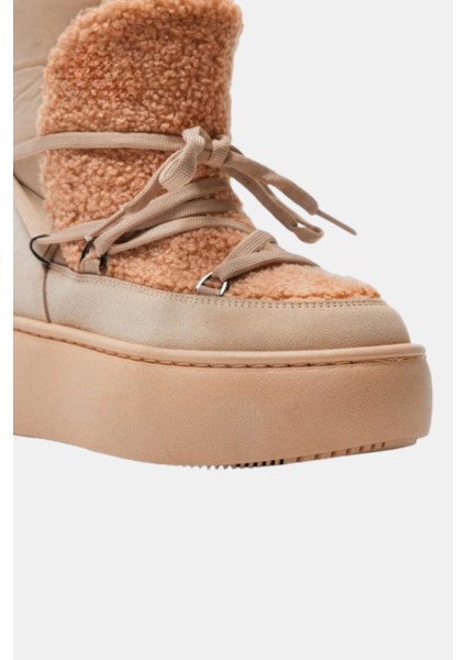 Kadın Kürklü Kalın Taban Bağcıklı Termal Kar Botu - Bej fırsatları