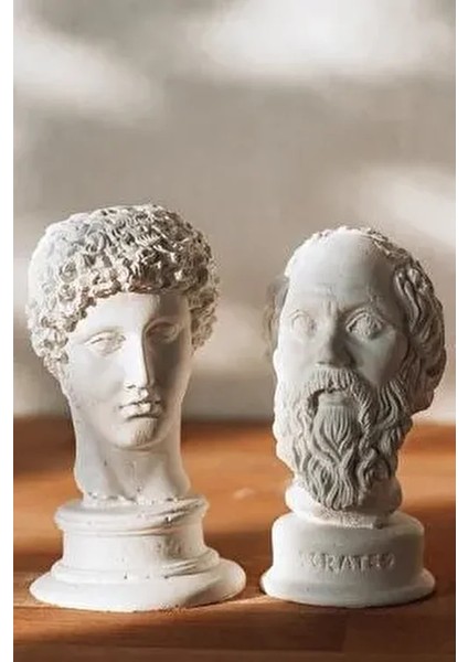 Hermes ve Socrates Beyaz Heykel Büst 2'li Kutulu ve Patpata Sarılı Gönderim