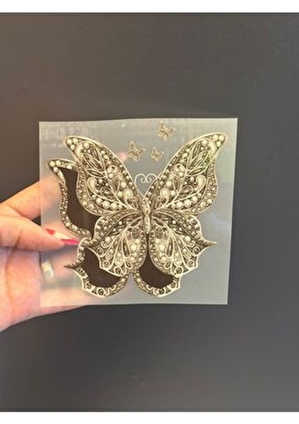 11X11 cm Ütü Ile Yapışan Kahverengi Kelebek Transfer Baskı Arma