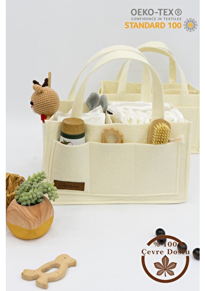 Keçe Anne Bebek Bakım Çantası, Yenidoğan Alt Açma Değiştirme Organizer, Taşınabilir Düzenleyici, Bej