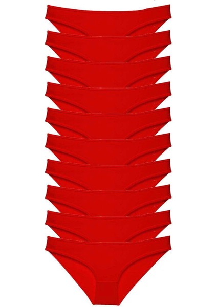 10 Adet Süper Eko Set Likralı Kadın Slip Külot Kırmızı