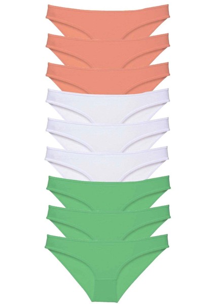 9 Adet Süper Eko Set Likralı Kadın Slip Külot Pudra Beyaz Yeşil