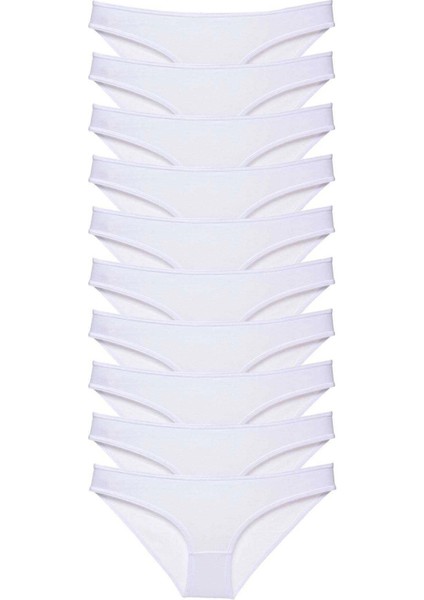 10 Adet Süper Eko Set Likralı Kadın Slip Külot Beyaz