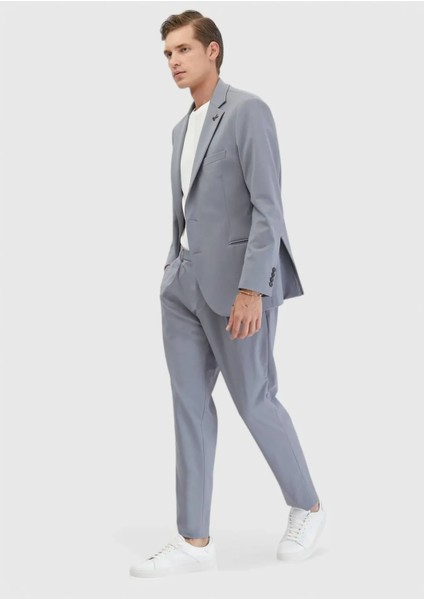 Açık Gri Düz Comfort Fit Örme Takım Elbise modelleri