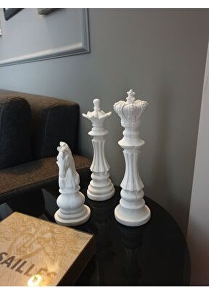 3'lü Set Dekoratif Satranç Biblo Takımı, Satranç Heykel Set, Chess Set, Şah Vezir At Dekoratif Biblo modelleri