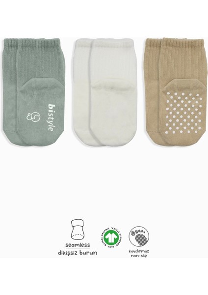 Bistyle Basic Kaymaz Penye Soket Çorap 3'lü BS10106 Nil Ekru Bej