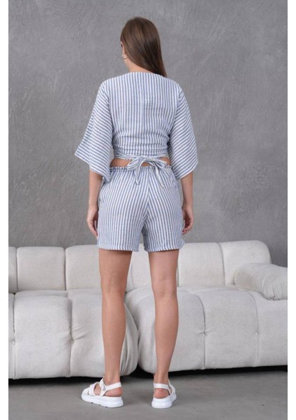 Mavi Keten Kumaş Kadın Şort modelleri