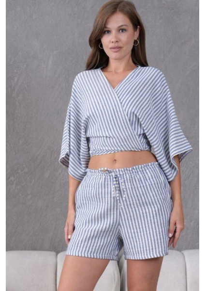 Mavi Keten Kumaş Kadın Şort fırsatları