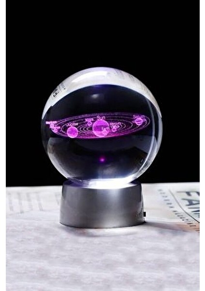 Dekoratif Mini Gece Lambası Samanyolu Ay Gezegen Işıklı Cam Küre, Işıklı Kristal Top 6 cm Çapında