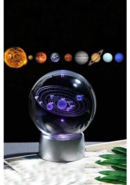 Dekoratif Mini Gece Lambası Samanyolu Ay Gezegen Işıklı Cam Küre, Işıklı Kristal Top 6 cm Çapında modelleri