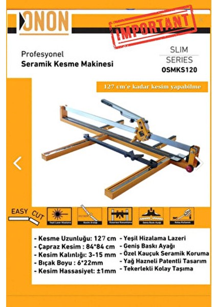 Onon Yeşil Lazerli Kesim- Long 120 CM(127 Cm'e Kadar) Yedek Elmas Hediye Seramik Granit Fayans K.m.