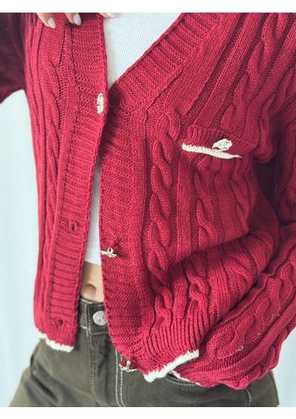 Gold Düğmeli Hırka Kadın Bordo fiyatları