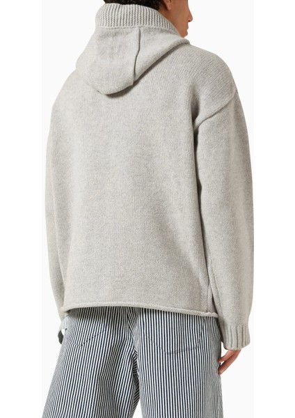 Merino Yünlü Çapa Işlemeli Kapüşonlu Sweatshirt, Gri, Modern ve Sıcak modelleri