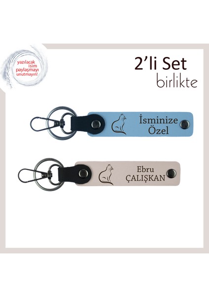 Kedi Annesi Olmanın Gururuna, Tatlı Temalı, Kişisel Deri Anahtarlık, Gök Mavi-Pudra