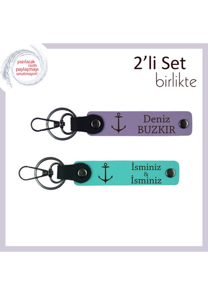 Deniz Manzaralarını Anımsatan Kişisel Anahtarlık, Çıpa Temalı Hediyelik Takım, Mor Menekşe-Turkuaz