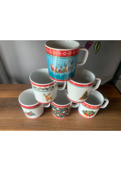 Yeni Yıl-Noel Karışık Model 18 Parça 6 Kişilik Kupa ve Türk Kahvesi Fincanı Takımı modelleri