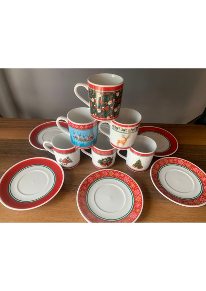 Yeni Yıl-Noel Karışık Model 18 Parça 6 Kişilik Kupa ve Türk Kahvesi Fincanı Takımı fırsatları