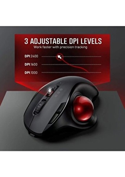 Ergonomik Trackball Mouse Bluetooth 5.1 Sessiz Ayarlanabilir Dpı Parmakla Kontrol Kablosuz & Şarjlı indirimleri