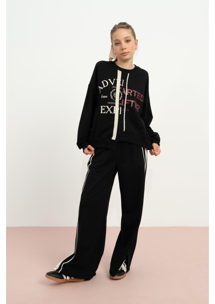 Yanları Dantelli Pantolon - Siyah