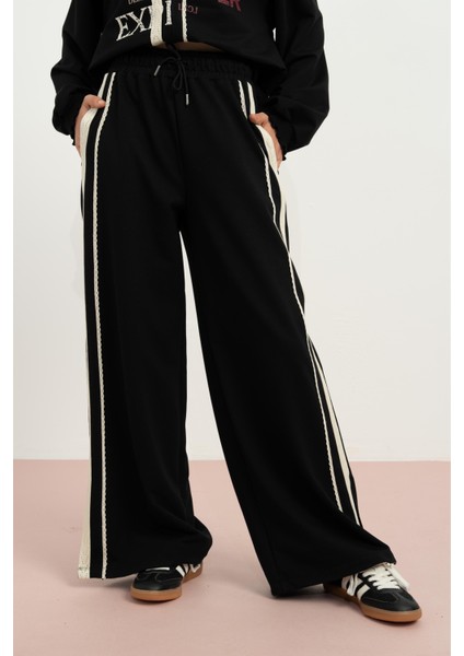 Yanları Dantelli Pantolon - Siyah