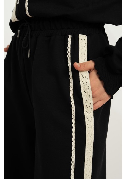 Yanları Dantelli Pantolon - Siyah