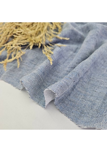 Krinkıl Müslin | Çift Renk 2 Katlı Bürümcük Kumaş | Denim ve Krem