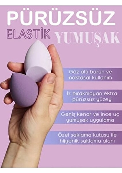 Lila Tonları 4'lü Plastik Kutulu Armut Makyaj Sünger Seti fiyatları