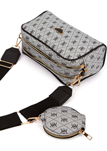 Kadın Desenli Çapraz Askılı Suni Deri Omuz Çantası 2'li Set Şık Tasarım indirimleri