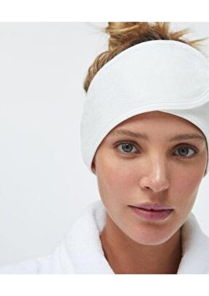 Kadın Makyaj Saç Bandı %100 Pamuk Beyaz Renkli Organik Pamuk