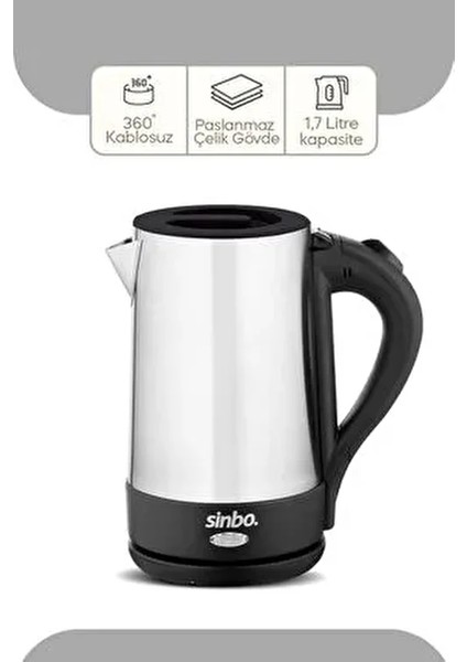 SK-8022 Kablosuz Su Isıtıcı Paslanmaz Çelik Kettle