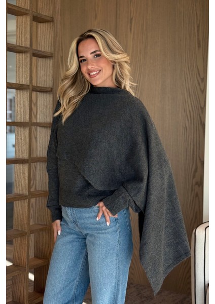 Antrasit Atkı Detaylı Triko Kazak - 98073
