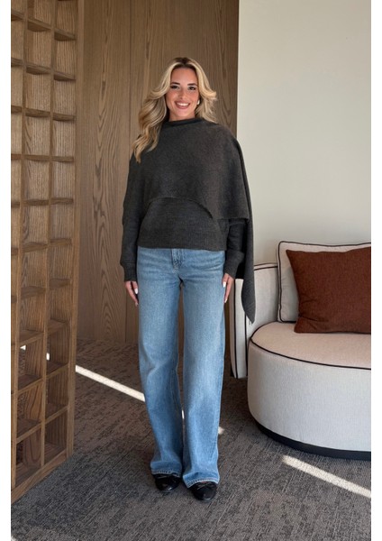 Antrasit Atkı Detaylı Triko Kazak - 98073 fiyatları