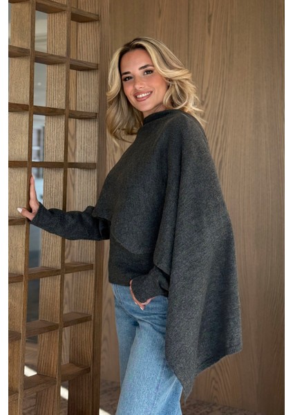 Antrasit Atkı Detaylı Triko Kazak - 98073 fırsatları