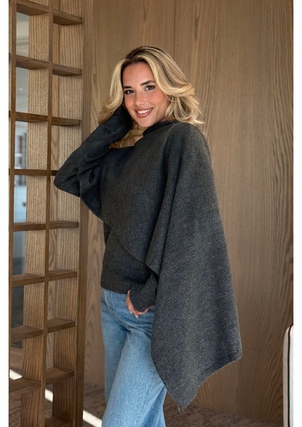 Antrasit Atkı Detaylı Triko Kazak - 98073 indirimleri