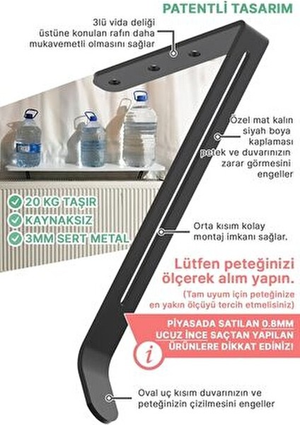 Montajsız Petek Üstü Uçan Raf Dresuar Kalorifer Peteği Rafı Kitaplık 80 x 18 cm Çam Oval Kesim fiyatları