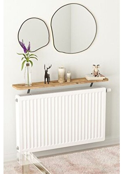 Montajsız Petek Üstü Uçan Raf Dresuar Kalorifer Peteği Rafı Kitaplık 80 x 18 cm Çam Oval Kesim
