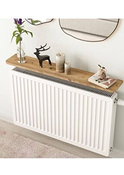Montajsız Petek Üstü Uçan Raf Dresuar Kalorifer Peteği Rafı Kitaplık 80 x 18 cm Çam Oval Kesim