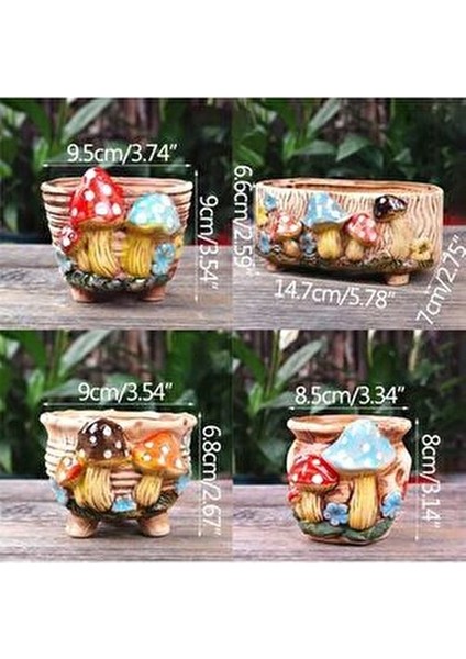 Yeni Dekoratif 5'li Retro Mantar Sukulent ve Kaktüs Saksı Seti, Sunumluk fiyatları