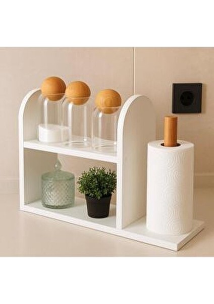 Kağıt Havluluk Kağıt Rulo Havluluk Ahşap Kağıt Havluluk Mutfak Rafı Tezgah Üstü Peçetelik Organizer