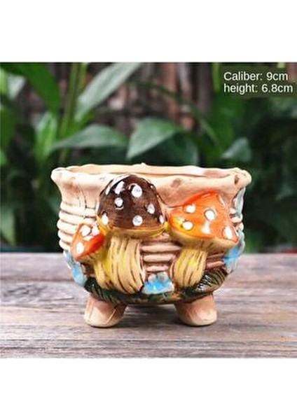 Yeni Dekoratif 5'li Retro Mantar Sukulent ve Kaktüs Saksı Seti, Sunumluk